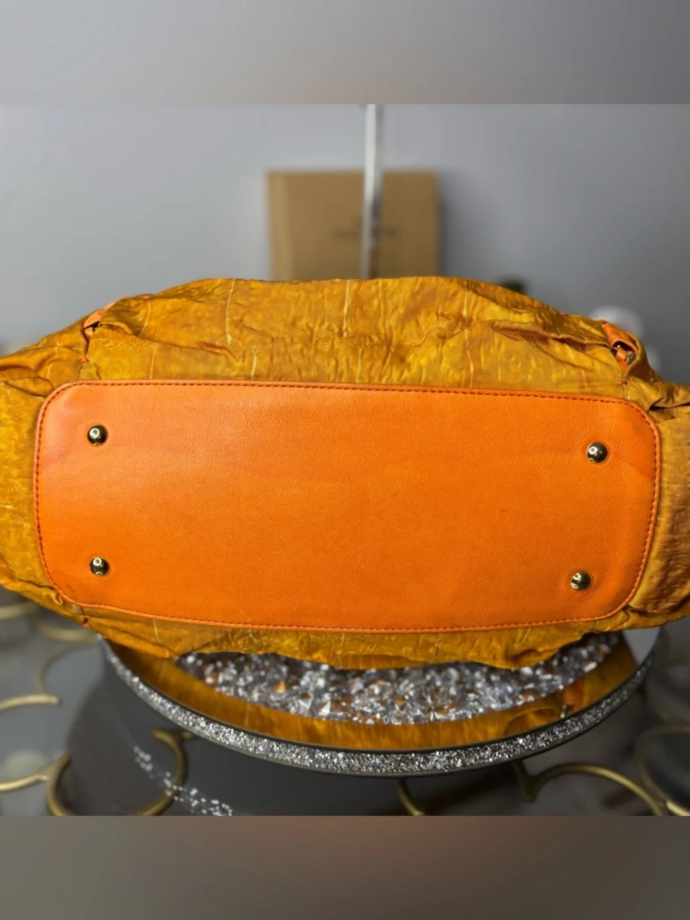 MCM RARE Orange Crinkled Leather Chain-Handle Shoulder Bag EUC - Picture 10 of 15